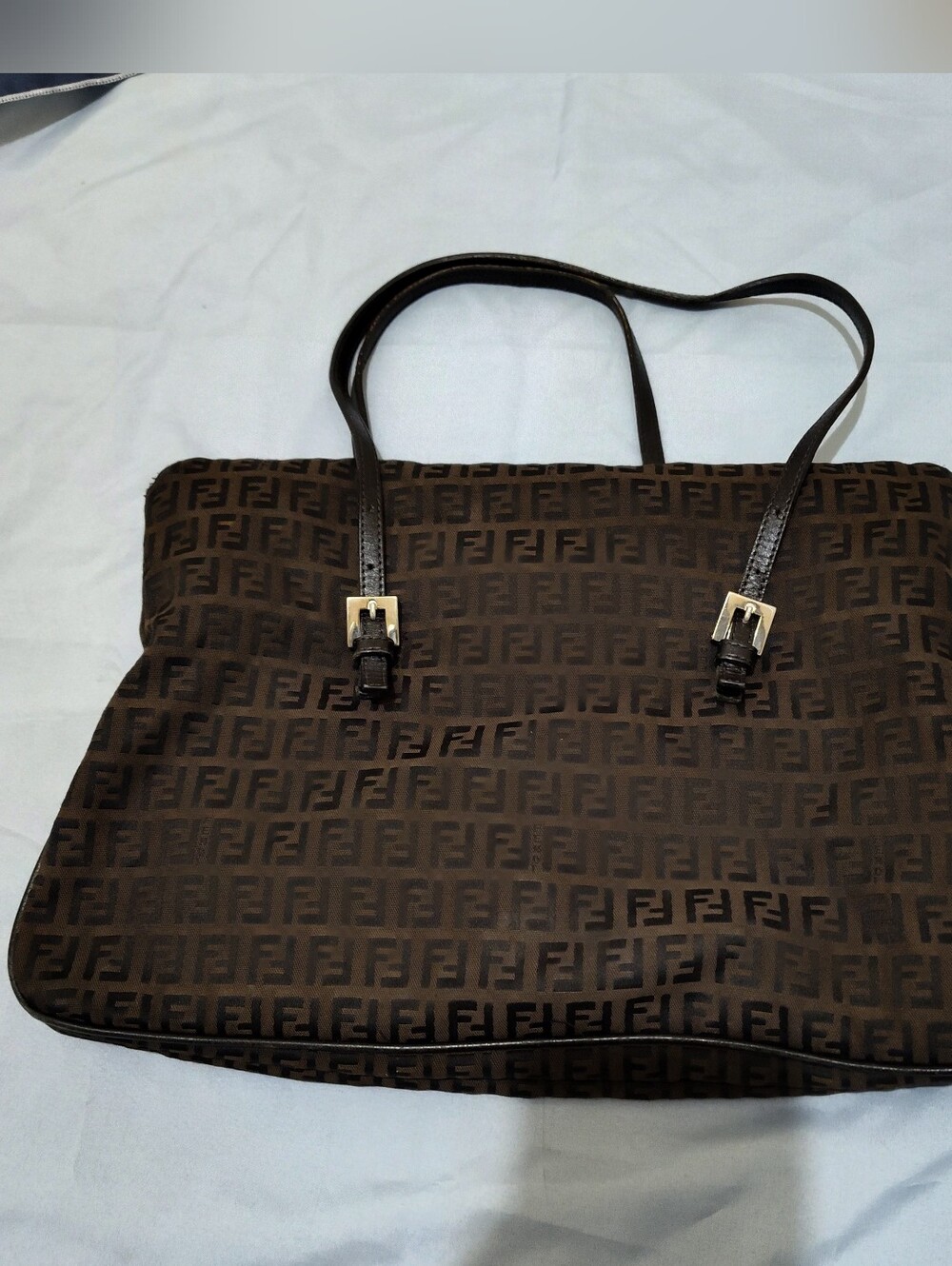 Fendi Zucchino Baguette Tote Black Moro Shoulder Bag - Picture 2 of 7